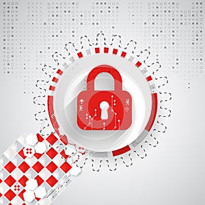 Red protection background. Technology security, encode and decrypt