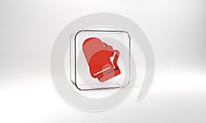 Red Protective gloves icon isolated on grey background. Protective clothing and tool worker. Glass square button. 3d