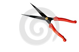 Red pruning shears isolated on a white background