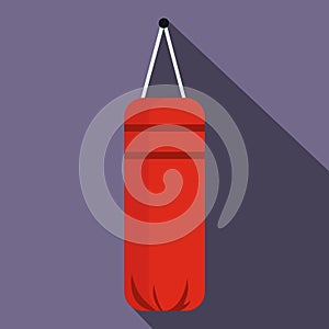 Red punching bag for boxing icon, flat style