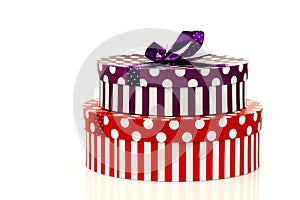 Red and purple striped gift boxes