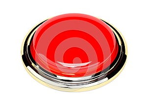 Red push button with golden frame. Shiny 3d element