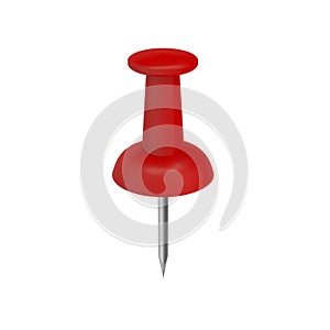Red push pin isolated on white background.