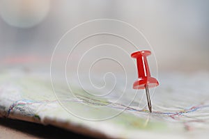 Red pushpin highlights a location on a detailed map