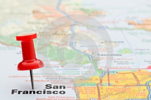 Red pushpin marking San Francisco on map