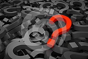 Red question mark on background of black question marks