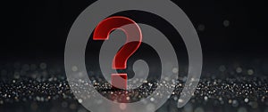 A red question mark is on a black background.