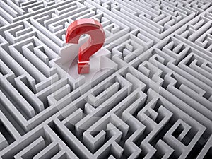 Red question mark inside the labyrinth maze