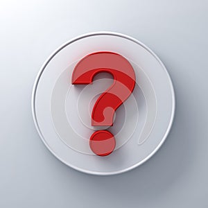 Red question mark on round white signboard background abstract with shadow