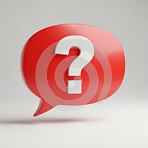 Red question mark in speech bubble isolated on white background
