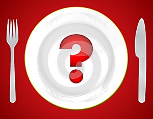 Red question mark on white plate