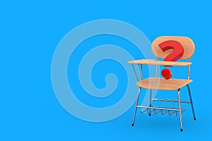 Red Question Mark and Wooden Lecture School or College Desk Table with Chair. 3d Rendering