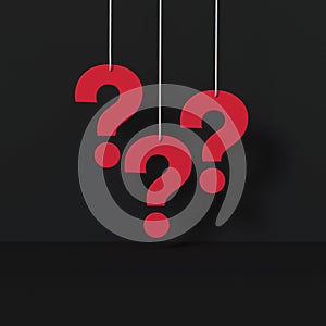 Red question marks on black room. FAQ Concept