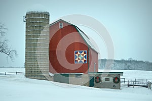 Red Quilt Barn in Winter