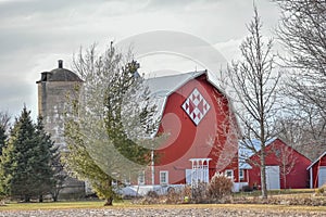 Red Quilt Barn in Wisconsin with Silo