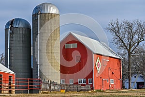 Red Quilt Barn in Wisconsin with Silo