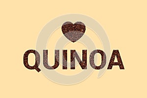 Red Quinoa super food grains texture text with heart on pastel color background.