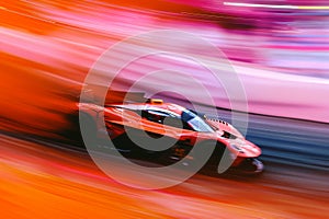 A red race car accelerates down the track, showcasing its power and speed, An abstract representation of the speed and adrenaline