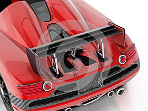 Red race car with carbon fiber spoiler. 3D illustration