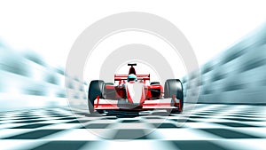 Red race car on checked white and black background with copy space