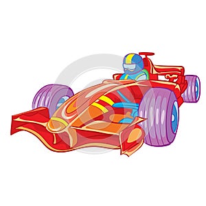 Red racing car with driver inside, toy, isolated object on white background, vector illustration