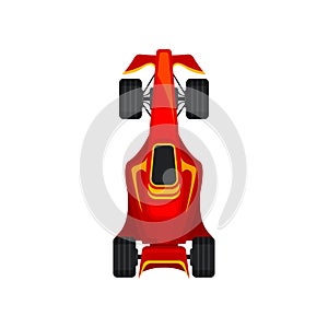 Red racing car, speeding motor racing bolid top view vector Illustration