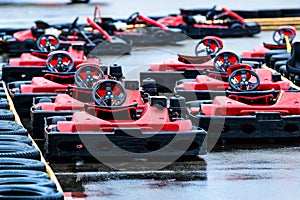 Red racing gokarts on track