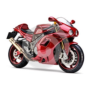 Red racing motorbike isolated on white created with Generative AI. Fast bike.