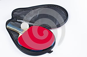 A red racket for table tennis isolated on a white background.Copy space