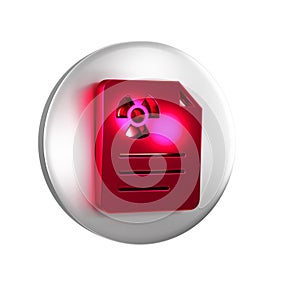Red Radiation warning document icon isolated on transparent background. Text file. Silver circle button.