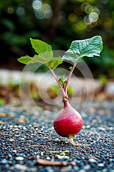 Red radish with green leaf sprout on top of it. Generative AI