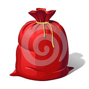 A red rag-filled bag tied with a yellow string. Isolated vector illustration