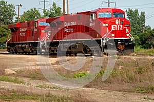 Red railroad locomotives photo
