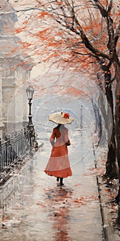 Red Raincoat And Hat Woman: A Jeff Rowland Inspired Painting