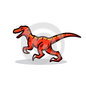Red raptor logo, happy Velociraptor dinosaur, Vector illustration of cute cartoon dino character for children and scrap book