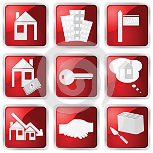Red real estate icon set