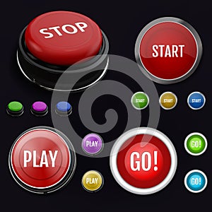 Red realistic button stop. Set colorful button