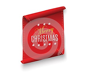 Red realistic detailed curved paper Merry Christmas banner isolated on white background. Vector illustration.