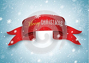 Red realistic detailed curved paper Merry Christmas banner isolated on white background. Vector illustration.