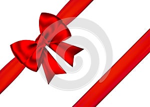 Red realistic gift bow with horizontal ribbon