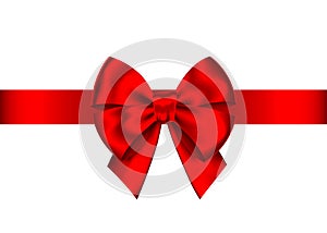 Red realistic gift bow with horizontal  ribbon