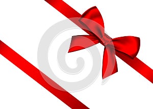Red realistic gift bow with horizontal  ribbon