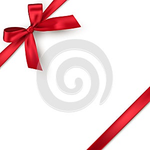 Red realistic gift bow with ribbon isolated on white background. Vector holiday design element for banner, greeting card