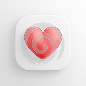 Red realistic heart icon, square white button. 3d rendering