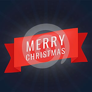 Red realistic paper Merry Christmas banner on dark background.
