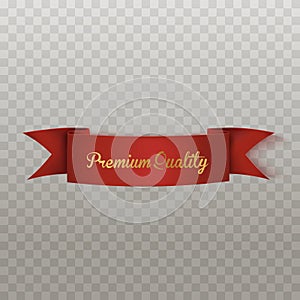 Red Realistic Ribbon on transparent background. With Text Premium Quality. Vector illustration