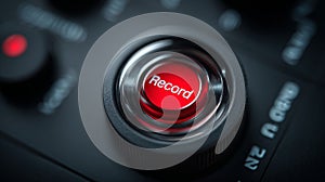Red record button on dark background close-up