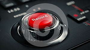 Red record button on dark background close-up