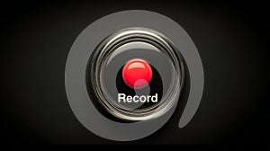 Red record button on dark background close-up
