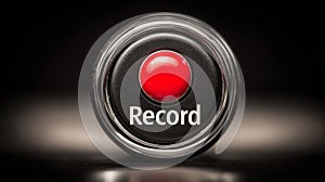 Red record button on dark background close-up